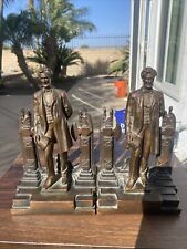 ANTIQUE BRONZE CLAD PRESIDENT ABE LINCOLN w/ AXE ART STATUE POLITICAL BOOKENDS picture