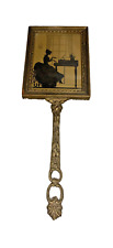 Antique late 1800's Victorian BRASS Handle Held Mirror with Framed Picture picture