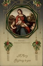 Christmas Art Deco Madonna Jesus Angel artist Raphael Winsch embossed postcard picture