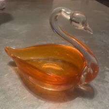 Vtg Mid-Century Art Glass Orange Swan Trinket Dish picture