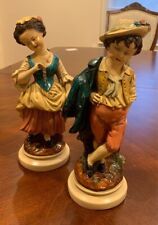 Set Vintage Borghese Chalk-ware Boy Girl Couple Figurines Statuettes Bookends  picture