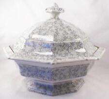 Spray Tureen Black Transferware Ironstone JWP & Co w Lid 1852 Antique #2 As Is picture