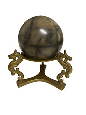 Vintage Polished  Marble Sphere Ball On Brass Tripod Stand picture