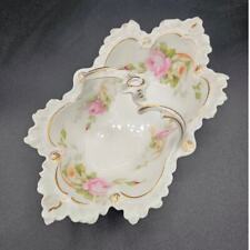 Vintage Hand painted Bone China Delicate Basket Gold Pink Scalloped picture