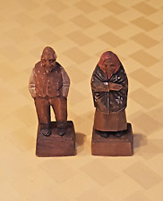 Vintage Pair of Small Hand-carved Wooden Old Man and Woman Figurines picture