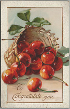 To Congratulate You Embossed Basket of Cherries p1911 Auburn MA picture