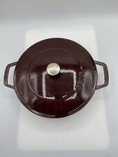 VINTAGE STAUB #24 DEEP RED ENAMELED CAST IRON FRENCH DUTCH OVEN 9 1/2” 2.5 QUART picture