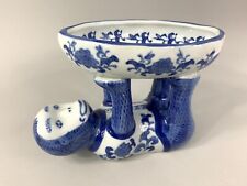 Chinoiserie Blue White Porcelain Ceramic Monkey Holding Up Soap Candy Bowl Dish picture