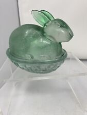 Green Glass BUNNY RABBIT IN A BASKET or Nest picture