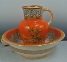 Vintage Furnival Ironstone Pottery Wash Bowl and Pitcher Set with Lion Fighter  picture