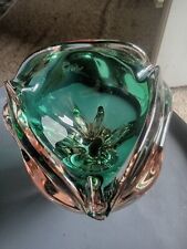 VTG  Murano Ashtray Large Glass Heavy Thick  6 1/2  high x 7 1/2 inches across picture