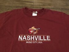 Vintage Nashville Music City Embroidered Cowboy Hat & Guitar Medium Red T Shirt picture