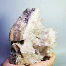 2.74lb Natural White Crystal Cluster Point Quartz Gemstone Carved Skull Healing picture