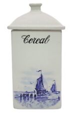 Vintage Hull Pottery Delft Ship Nautical Cereal Canister With Lid 1930's picture