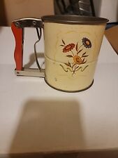 Vintage Androck  Hand-i-Sift Yellow 3 SCREEN FLOUR SIFTER Flowers Kitchen Decor picture
