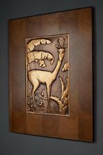 Mid Century Modern Bruce Fox Hand Worked Copper & Walnut Relief Gazelle Art Wall picture