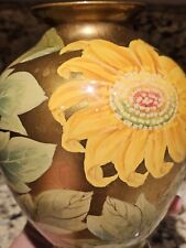  Vintage Toyo Hand-painted Sunflower Vase -- Gold Color w/Sunflowers & Greenery picture
