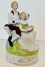 Vintage Victorian Garden Gold Gilt Lady & Man Sitting Porcelain Figurine 8” Art picture