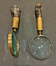 2 PCS Antique Vintage Style Brass Magnifying Glass Magnifier Skull Handle Decor picture