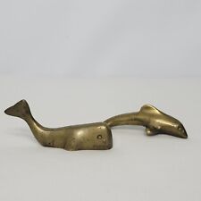 Pair of Vintage Mini Brass Figurines Whale and Dolphin Fish Nautical 3