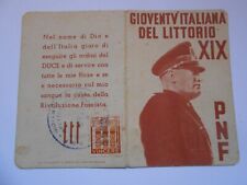Italian fascist  PNF  membership  card  1923   Mussolini  to cover picture