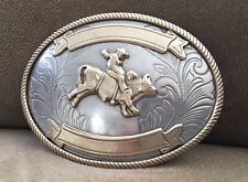 Rodeos Aint Over Til The Bull Riders Ride Old Western Cowboy Trophy Belt Buckle picture