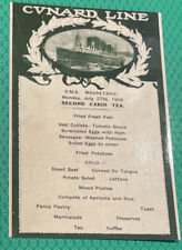 July 27th 1908 R.M.S Mauretania CUNARD LINE 2nd Cabin Tea Menu Postcard Reprint picture