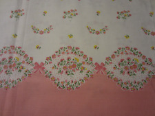 Vintage 40s 50s Pink Yellow Green Daisies Salmon Border Cotton Calico Fabric picture