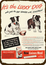 1948 BOSTON TERRIER GAINES MEAL Dog Food Vntg-Look DECORATIVE REPLICA METAL SIGN picture