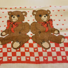 Vintage Linen Tea Towel Teddy Bears Red Hearts Love Linen Dish Kitchen  READ picture