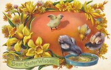 EASTER - Chicks, Flowers and Big Egg Best Easter Wishes Postcard - 1911 picture