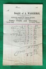 1900s VTG Boston Hebrew Invoice ~ Wasserman Fruit & Groceries ~ Salem St picture