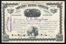 Moulton Mining Company Butte City 1887 Stock Certificate 479 C.E. Bigelow picture