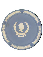 Wedgwood Jasperware Queen Elizabeth II Commemorative Blue & White Plate Vintage picture