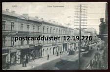 POLAND Lodz Postcard 1909 Piotrkowska Street. Tram picture