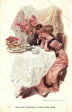 Vintage Postcard 1910s The First Evening in Their Own House Couple Having Dinner picture