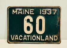 1937 Maine License Plate 60 ALPCA Garage Decor Low Number Vacationland picture
