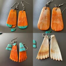 2 Pair Vintage Native American Spiny Oyster Turquoise Earrings 925 NEED REPAIR picture