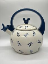 Vintage Walt Disney World At Home Mickey Mouse Ears Blue And Ivory Metal Tea Pot picture