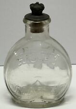 Antique Glass Catholic Holy Water Bottle Embossed Cross Holy Water Metal Crown picture