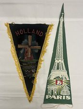 Vintage 60's Paris & Holland Banner Flag Felt Pennant picture
