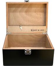 Large Black Wooden Storage and Keepsake Box with Hinged Lid and Lock key jewelry picture