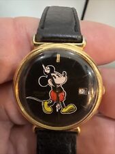 Vintage Woman’s Disney Mickey Mouse Quartz Watch Pulsar DAY DATE. 9 In Leather. picture