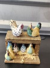 Vintage 1990s Youngs Inc China Chickens in Coop Handpainted Figurine Hens picture