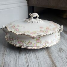 Antique Homer Laughlin Hudson Floral Tureen with Lid Gold Trim H-170 picture