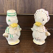 Vintage Anthropomorphic Duck Couple Salt and Pepper Shakers Ceramic Japan picture