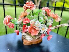 Vtg Peach Artificial MCM Floral Arrangement on Driftwood and Cypress Wood 22” picture