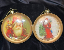 Two Vintage Santa Bubble Ornaments Glitter Backs 4