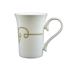 Starbucks Coffee Tall Latte Mug Fine White Porcelain 11 oz Grayish Beige Scrolls picture
