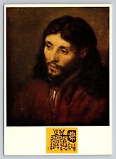 Rembrandt Head of Christ Jesus Vtg Art Postcard War is Not Healthy Sticker 1970s picture